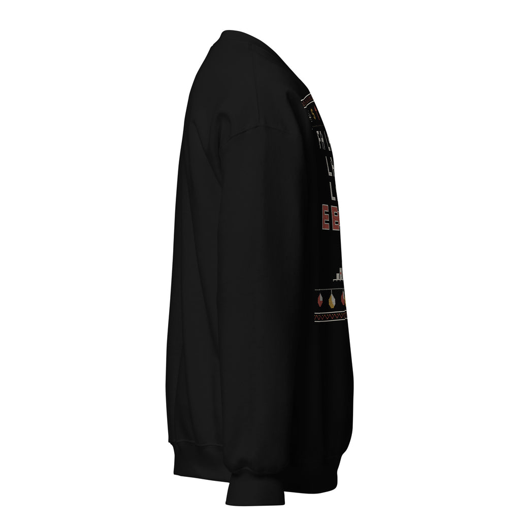 Fa La La EBITDA Christmas sweatshirt, Black, right side view showing the plain sleeve